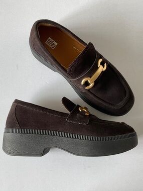 FITFLOP Luma Chunky Snaffle Bit Platform Leather Loafer Chocolate Size 8